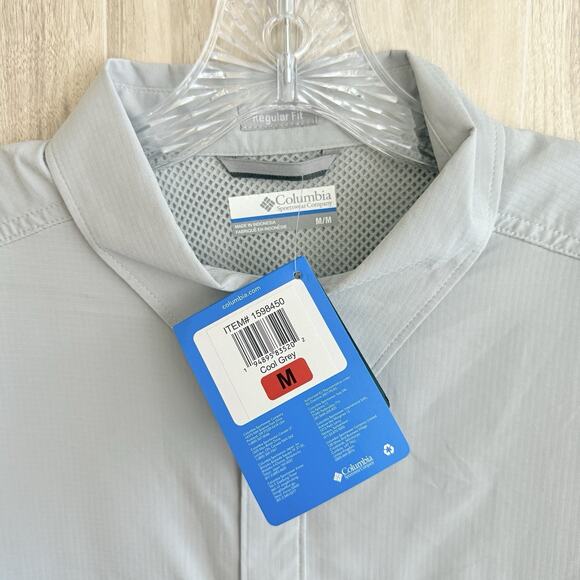 Columbia Shirt Mens Medium Omni-Shade Short Sleeve Gray Outdoor Fishing Vented - Picture 3 of 10